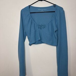 Aeropostale Women's Sky Blue Long Sleeve Crop Top